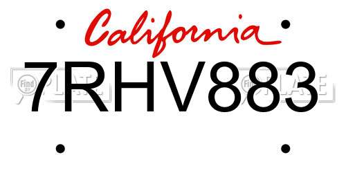 7RHV883 California License Plate