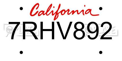 7RHV892 California License Plate