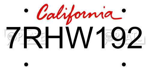 7RHW192 California License Plate
