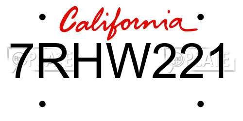 7RHW221 California License Plate