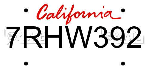 7RHW392 California License Plate
