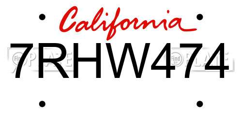 7RHW474 California License Plate