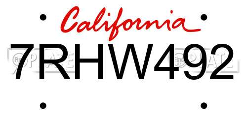 7RHW492 California License Plate