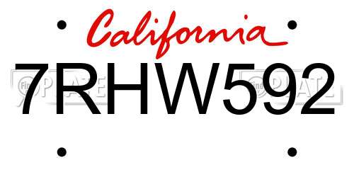 7RHW592 California License Plate