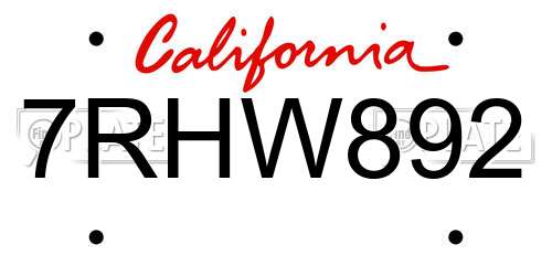 7RHW892 California License Plate