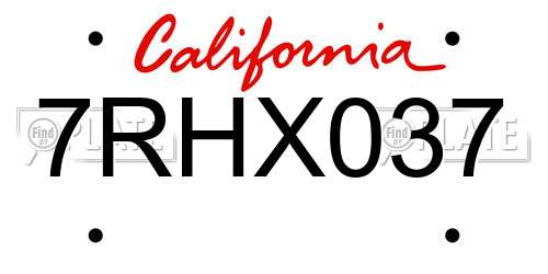 7RHX037 California License Plate