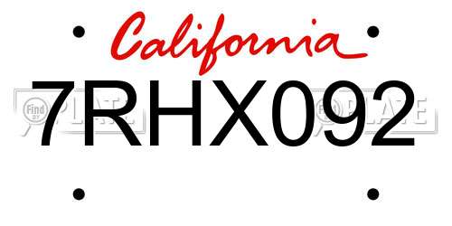7RHX092 California License Plate