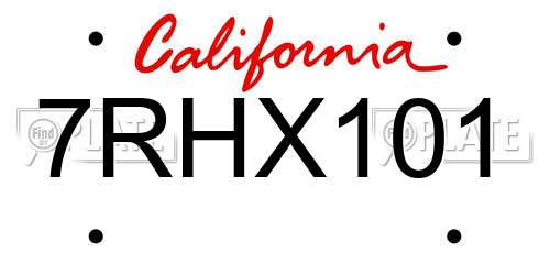 7RHX101 California License Plate