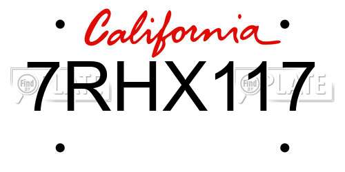 7RHX117 California License Plate