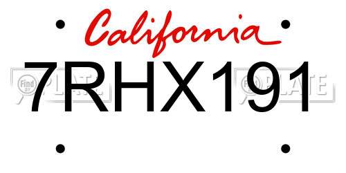 7RHX191 California License Plate
