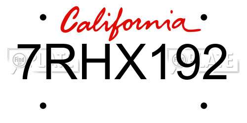 7RHX192 California License Plate
