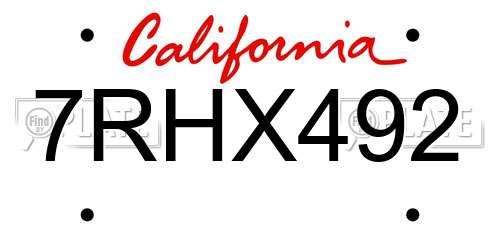 7RHX492 California License Plate