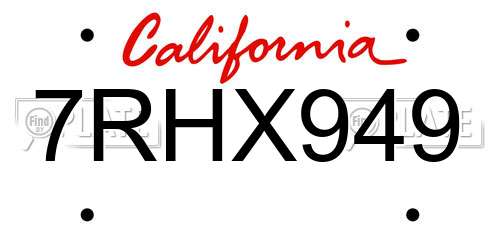 7RHX949 California License Plate