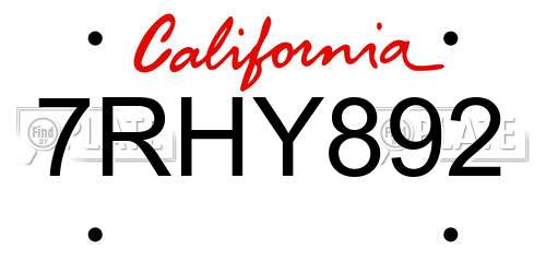 7RHY892 California License Plate