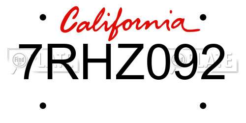 7RHZ092 California License Plate