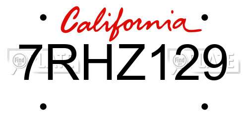 7RHZ129 California License Plate