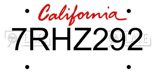7RHZ292 California License Plate