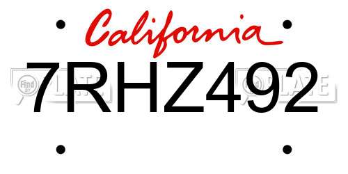 7RHZ492 California License Plate
