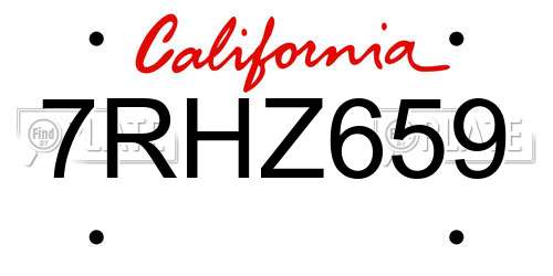 7RHZ659 California License Plate