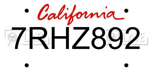 7RHZ892 California License Plate