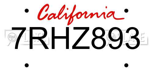 7RHZ893 California License Plate