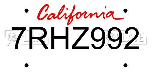7RHZ992 California License Plate