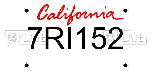 7RI152 California License Plate