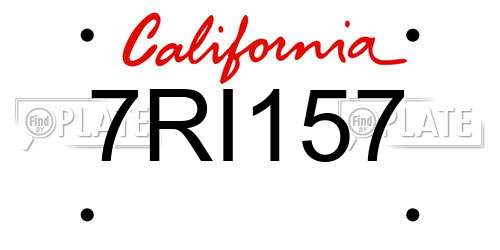 7RI157 California License Plate