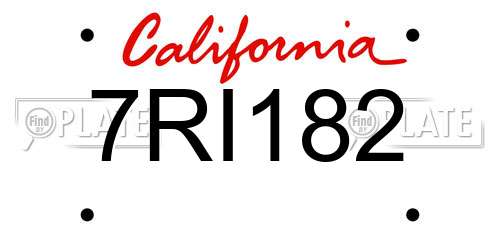 7RI182 California License Plate