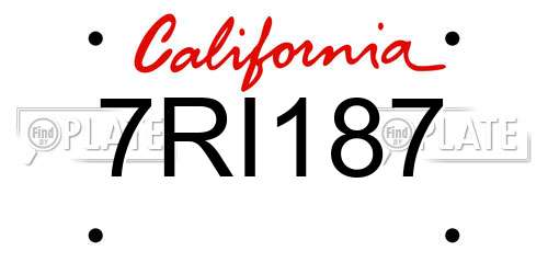 7RI187 California License Plate