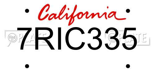 7RIC335 California License Plate