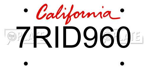 7RID960 California License Plate