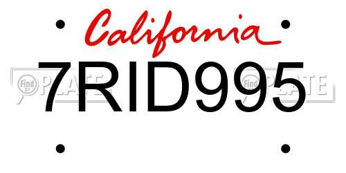 7RID995 California License Plate