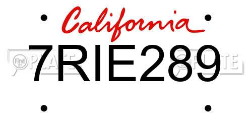 7RIE289 California License Plate