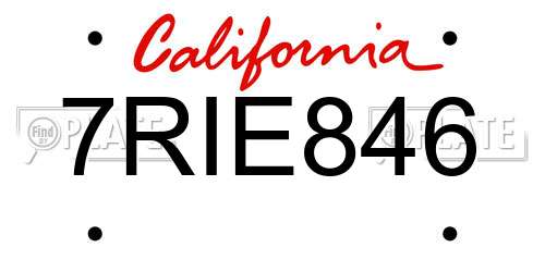 7RIE846 California License Plate