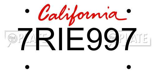7RIE997 California License Plate