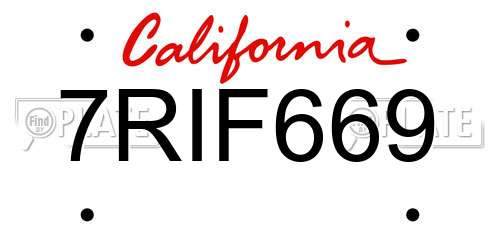 7RIF669 California License Plate