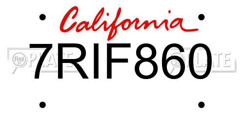 7RIF860 California License Plate