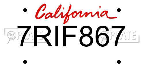 7RIF867 California License Plate