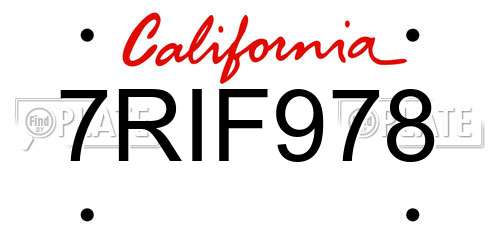 7RIF978 California License Plate