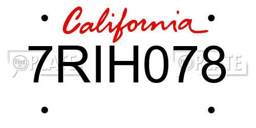 7RIH078 California License Plate