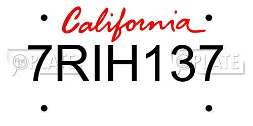 7RIH137 California License Plate