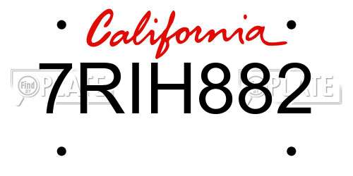 7RIH882 California License Plate