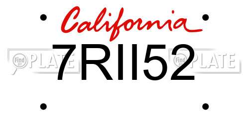 7RII52 California License Plate