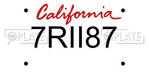 7RII87 California License Plate