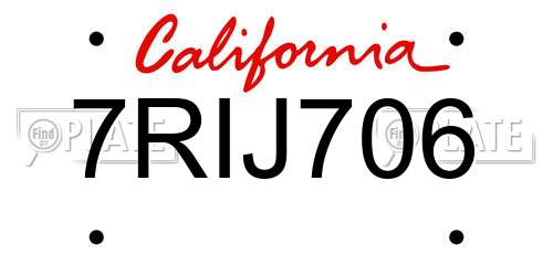 7RIJ706 California License Plate