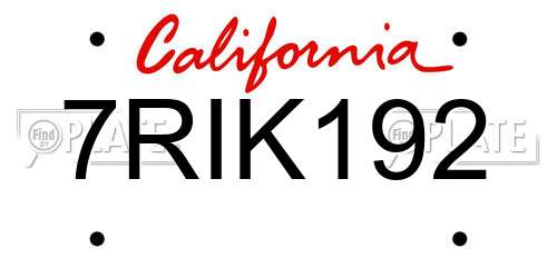 7RIK192 California License Plate