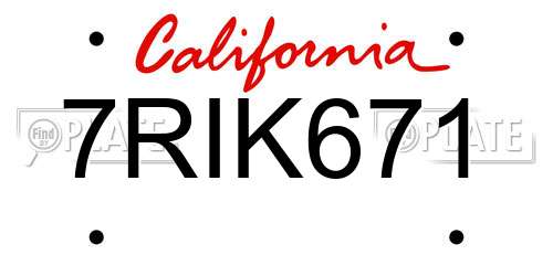 7RIK671 California License Plate