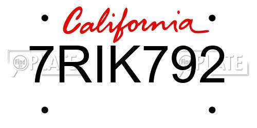 7RIK792 California License Plate