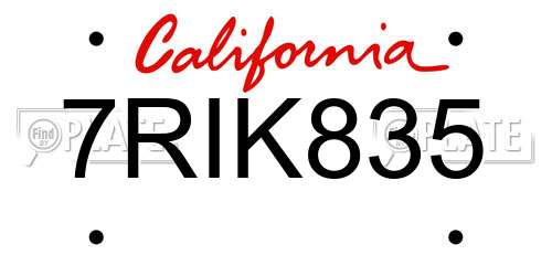 7RIK835 California License Plate